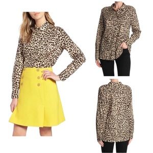 1901 Beige Shadow Leopard Print Long Sleeve Top Size XS